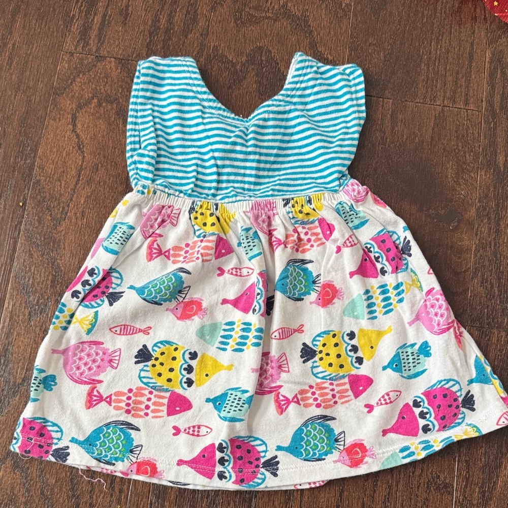 Gymboree Turquoise Striped Bodice with Pink, Yellow & Blue Fish Print Dress